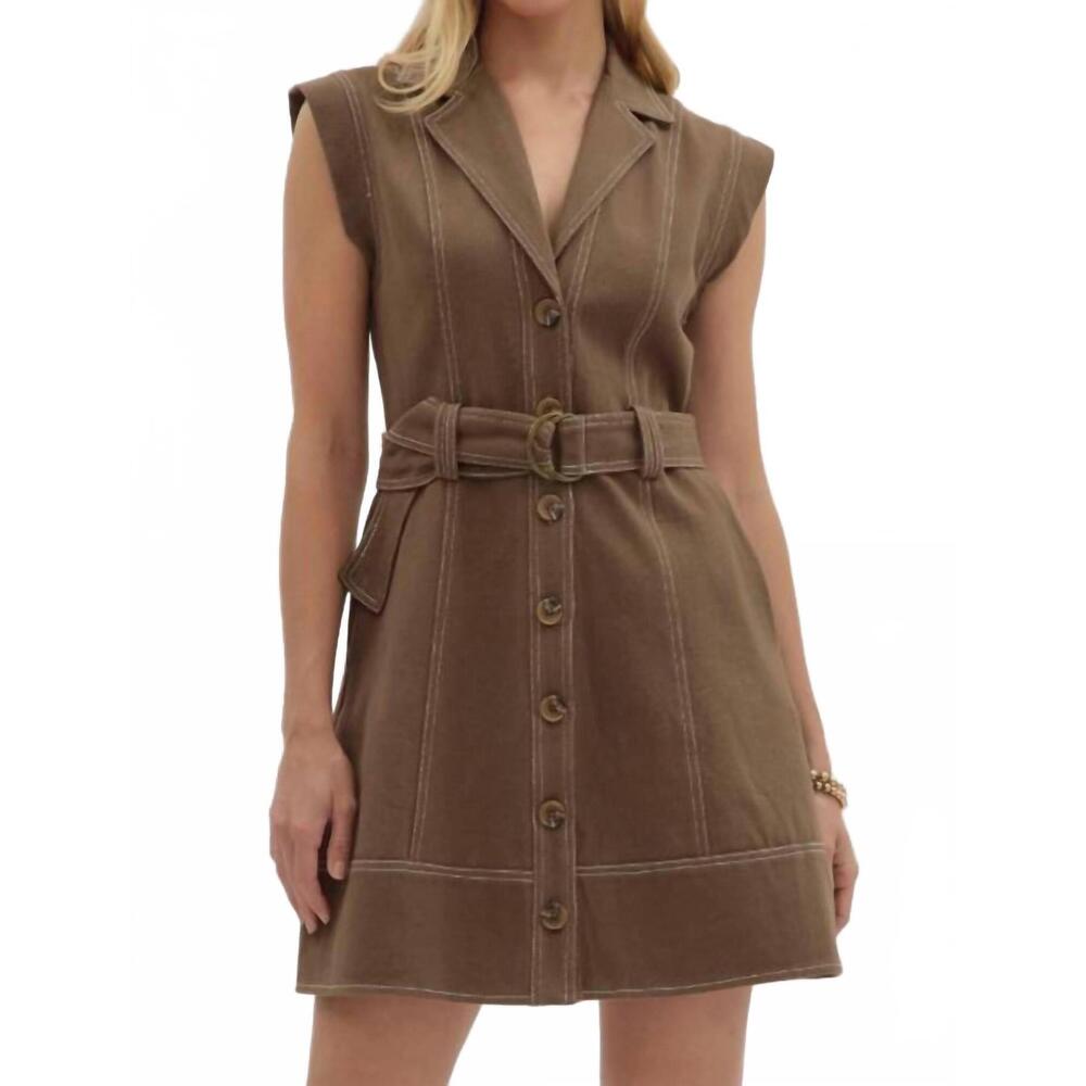 NEW ENTRO tailored outlaw dress in brown - Picture 5 of 5